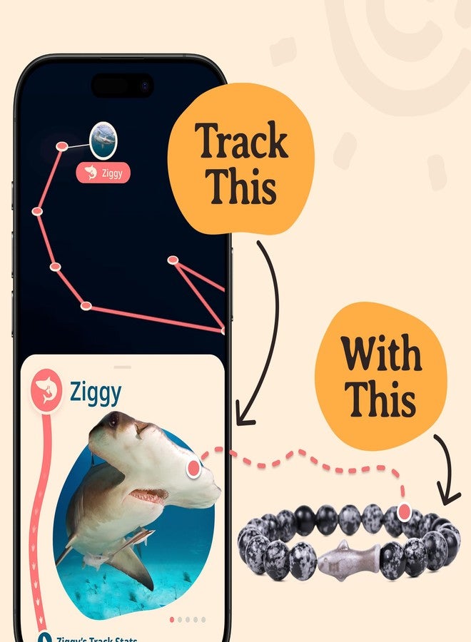 Fahlo Shark Tracking Bracelet – Track a Real Shark’s Journey – Supports Wildlife Conservation – Elastic, One Size Fits Most – on Interactive Mobile App Map – Unisex Ocean Conservation Gift (Lava Stone) - Image 4